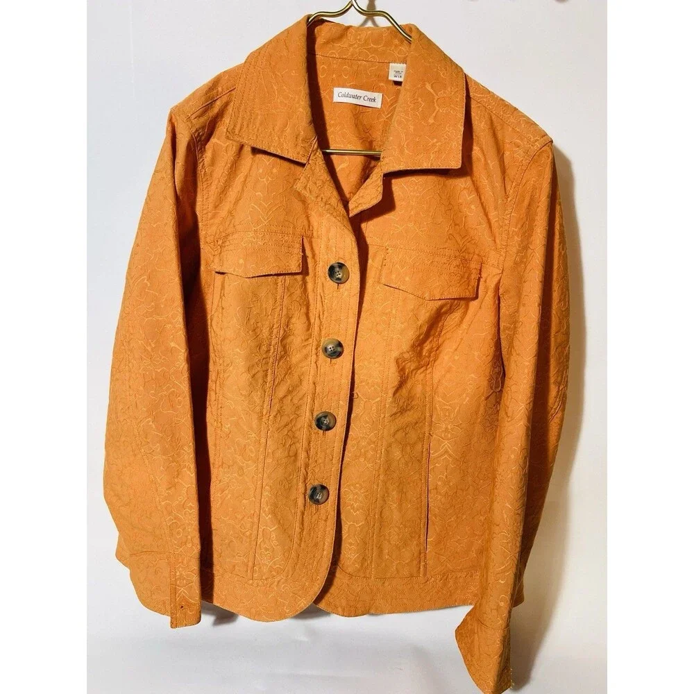 Coldwater Creekwomens Embroidered Orange Button Up Blazer Sz W18 #0478